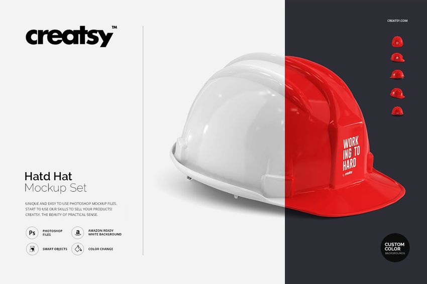 Front view of a hard hat mockup with half white and half red color, displayed on a plain background.
