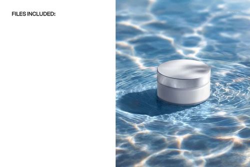 White cosmetic jar mockup resting on rippling water, top-down perspective with natural sunlight and shadows.