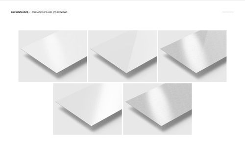 Five aluminum print mockups with sharp corners shown in close-up, featuring different finishes on a white background.