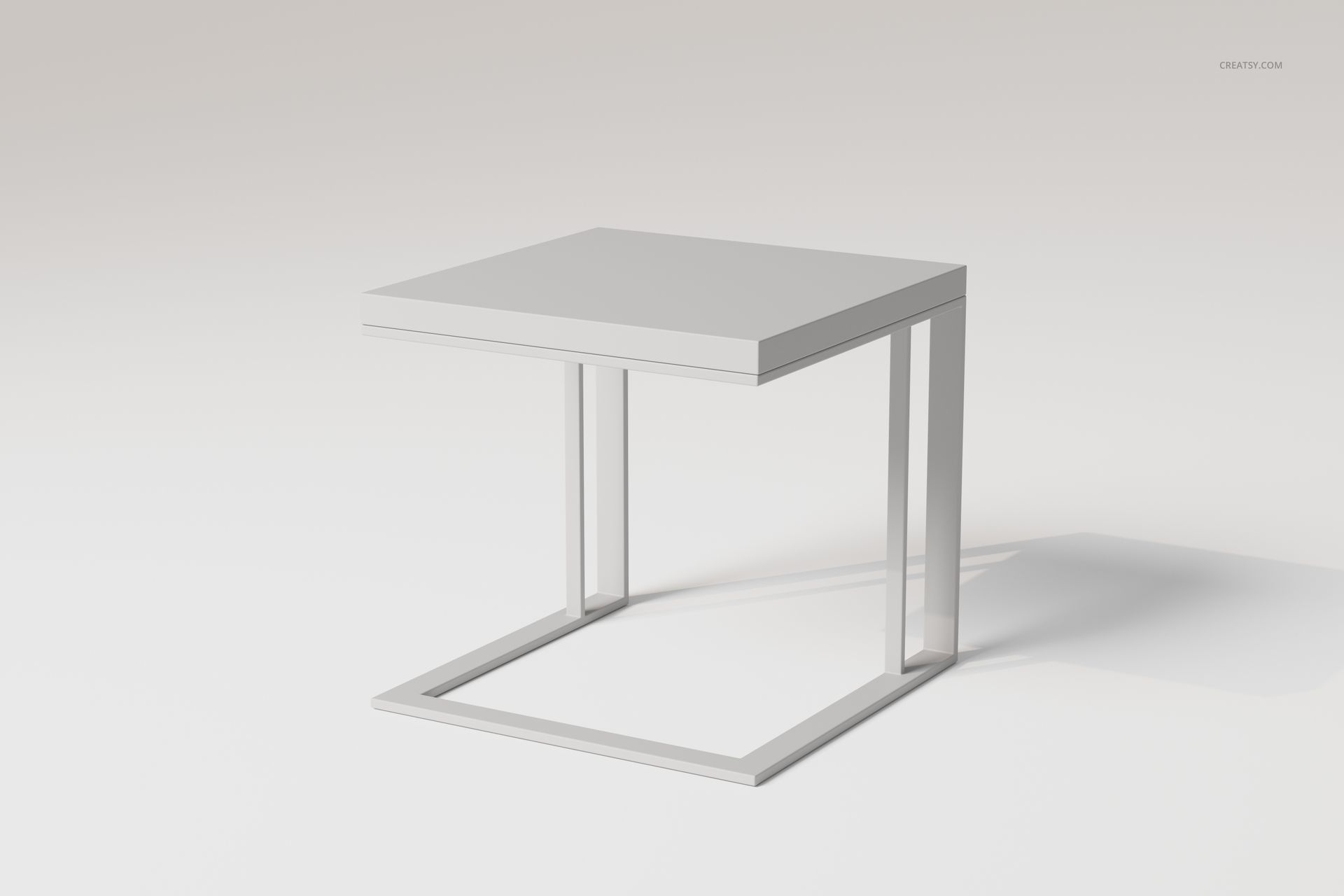 C-shaped side table with a minimalist design in light gray, shown from a front angle on a plain background.