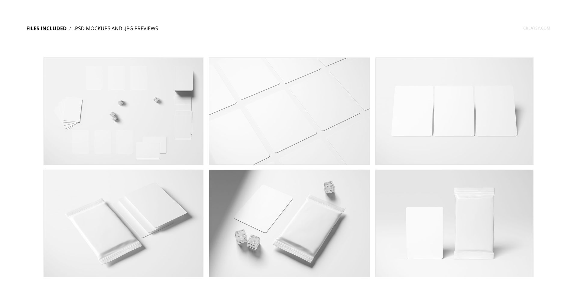 Set of blank trading cards and card packs displayed on a white surface, shown from various angles in a mockup layout.