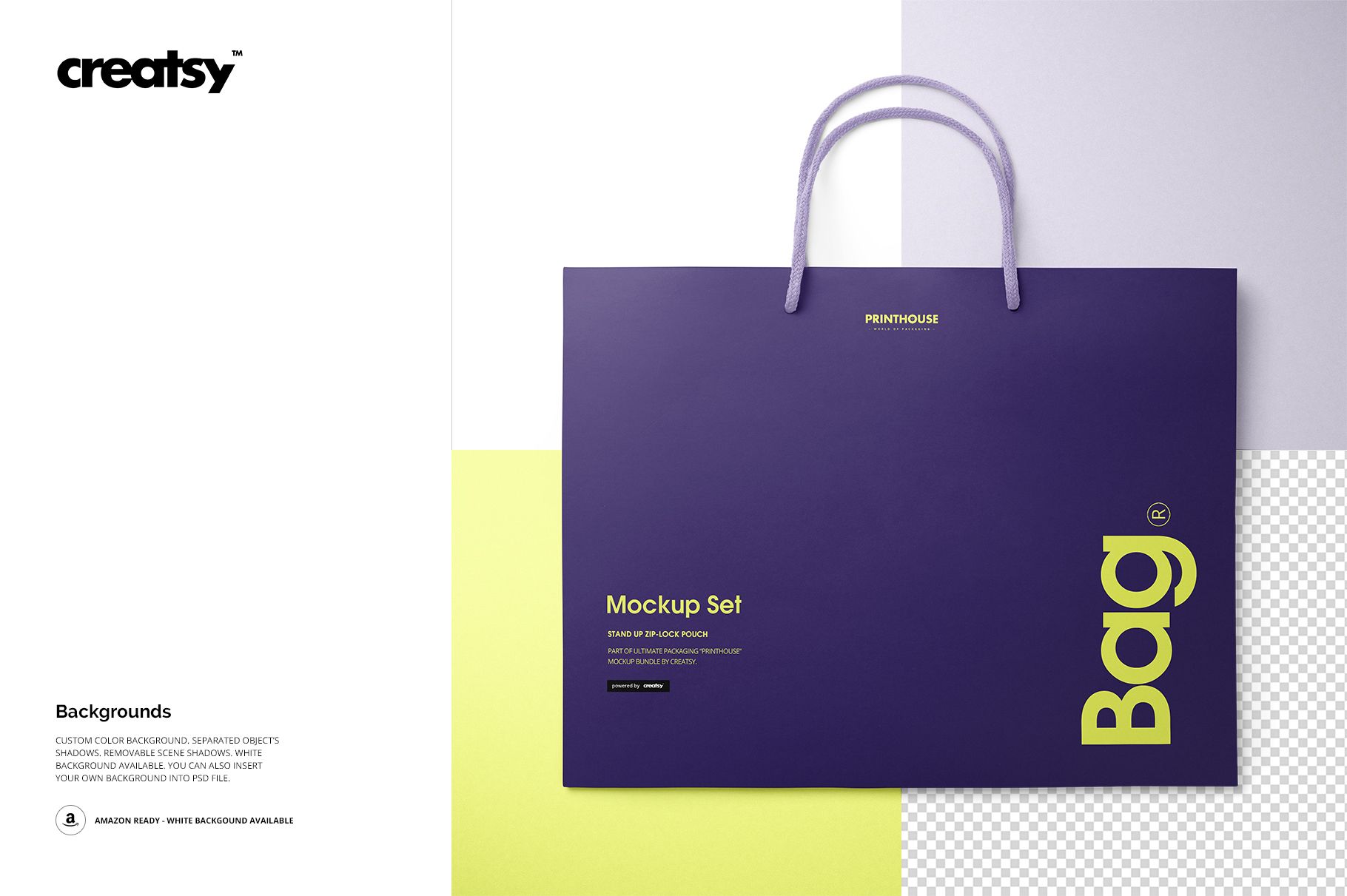 Front view of a purple eurotote bag with lavender handles, displayed on a white and transparent background mockup.