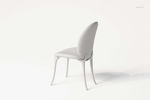Elegant chair with curved backrest and smooth seat in light gray, shown in a three-quarter rear view on a white background.