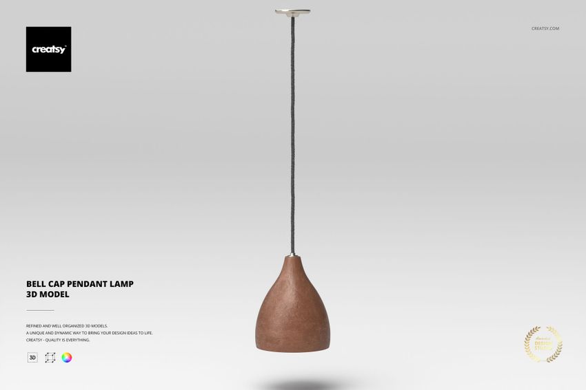Pendant lamp with a bell-shaped cap in matte brown, suspended by a black cord, shown on a light gray background.
