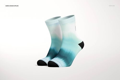 Short socks mockup featuring a soft blue and white gradient design, displayed side by side on a light surface.