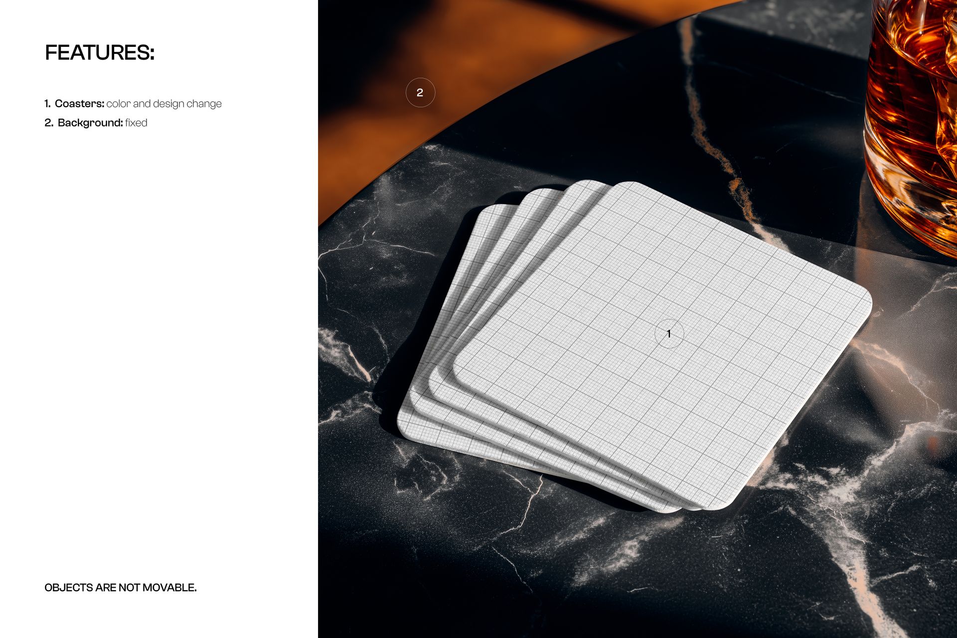 Square Coasters on Marble Table Mockup