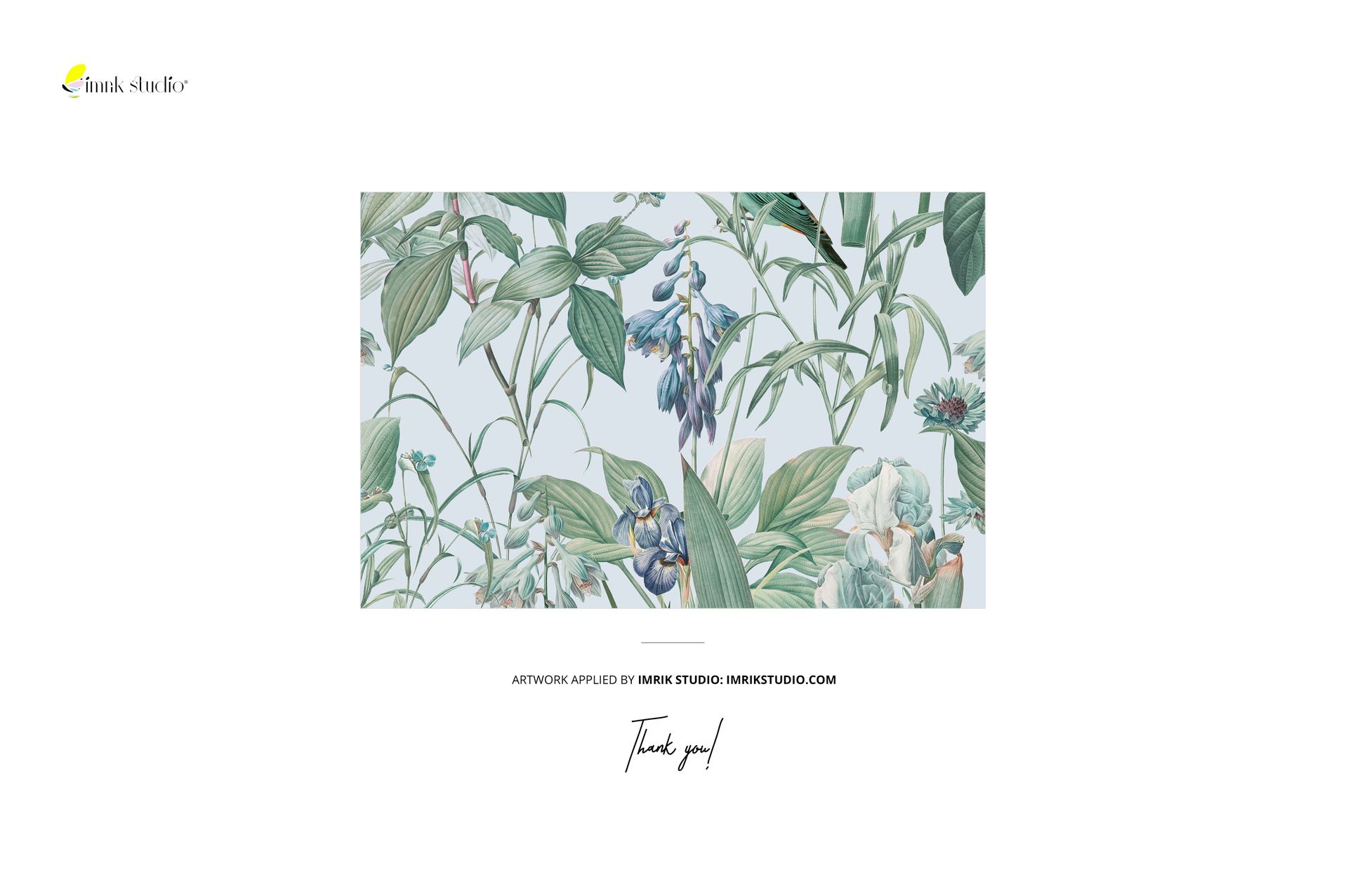 Rectangular bathroom mockup with vintage retro floral pattern in green and blue, front view on white background.