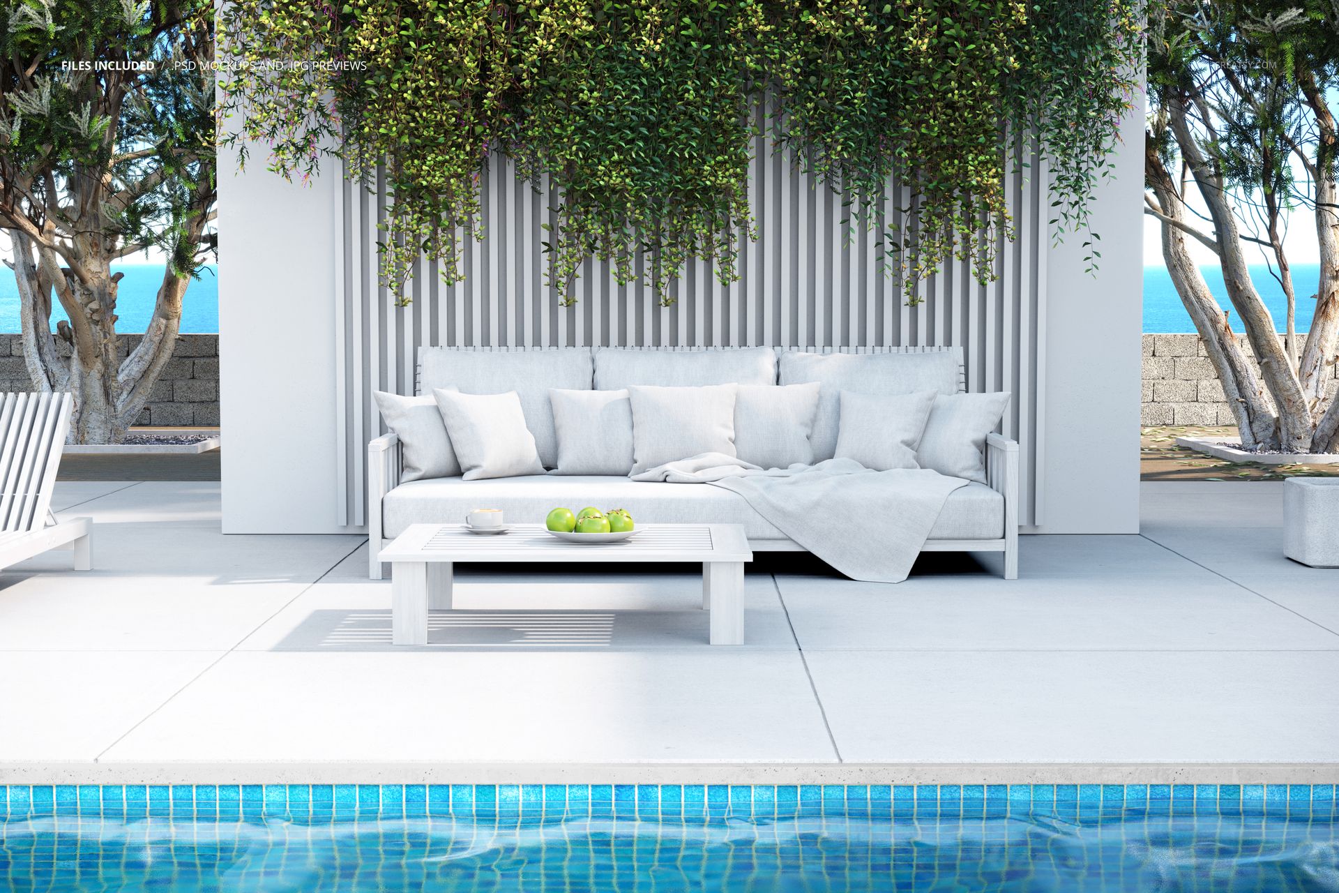 Outdoor Sofa with Pillows by the Pool Mockup - mockup screenshot 2