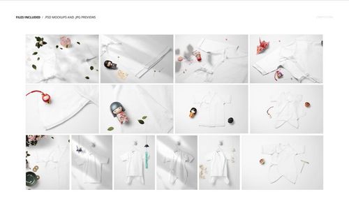 Set of organic cotton baby kimono bodysuit mockups displayed from various angles with decorative props and plants.