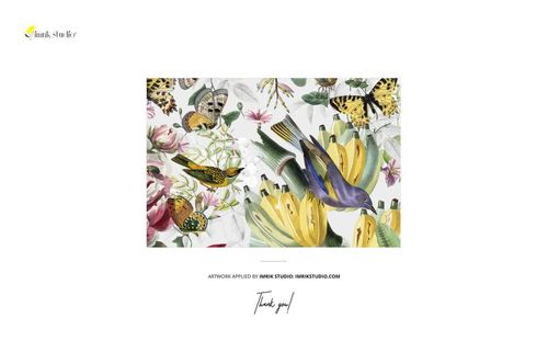 Front view of Easter egg crafts mockup featuring detailed illustrations of butterflies, flowers, and a blue bird on a white background.