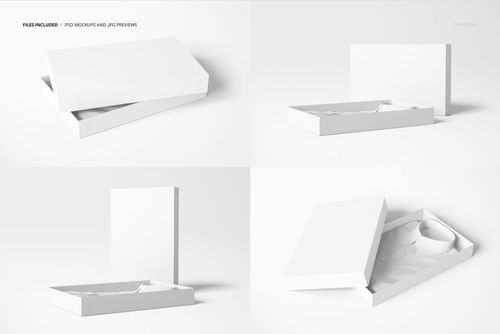 Set of white two-piece apparel boxes shown from various angles, some with lids open to reveal a folded dress shirt inside.