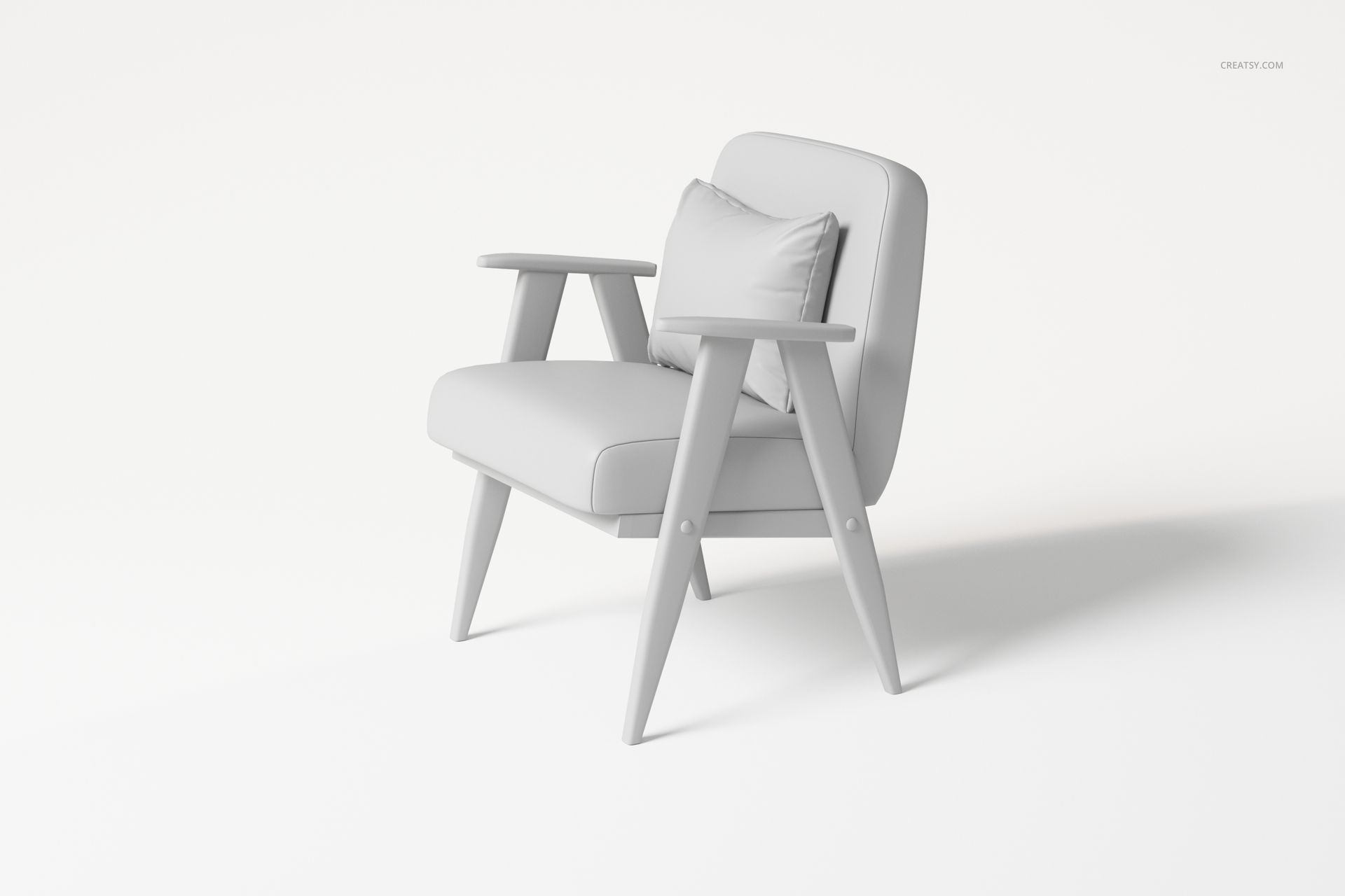 Wood frame armchair with a pillow in light gray color, shown from a front angle on a plain white background.