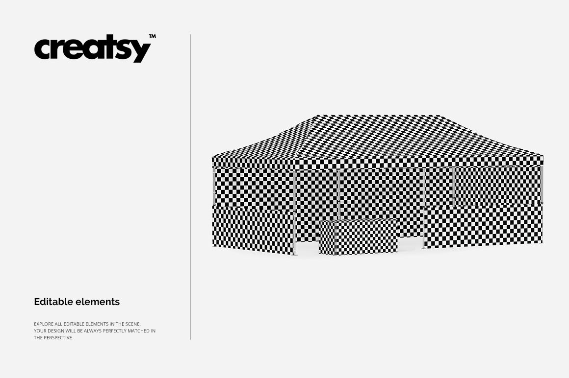 Rectangular pop up tent mockup featuring a black and white checkerboard pattern, displayed from the front on a plain backdrop.