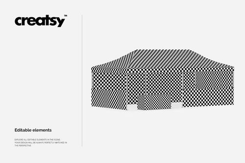 Rectangular pop up tent mockup featuring a black and white checkerboard pattern, displayed from the front on a plain backdrop.