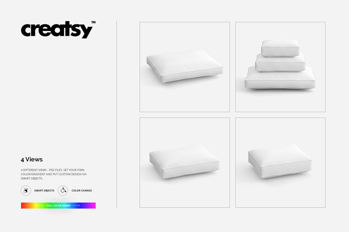 Rectangle pillow mockup set showing various sizes in a simple layout with white pillows on a neutral surface.