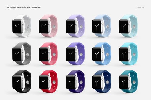 Apple Watch Band mockup set featuring multiple watches with colorful bands arranged neatly in three rows.