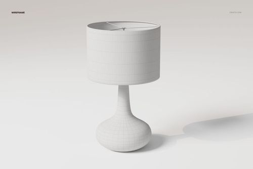 Wireframe bedside table lamp 3D model with a rounded base and cylindrical shade, shown on a plain background.