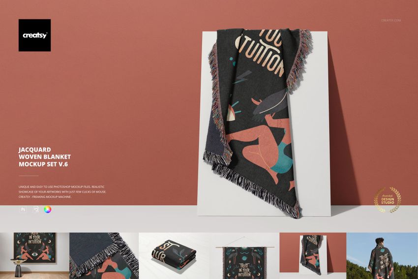 Jacquard Fringed Woven Throw Blanket Mockup Set v.6 - mockup screenshot 1