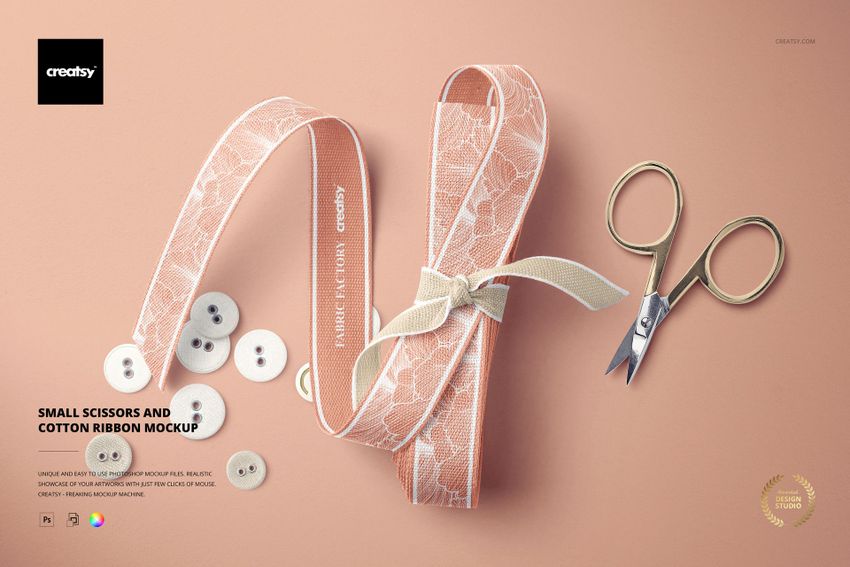 Small Scissors and Cotton Ribbon Mockup - mockup screenshot 1