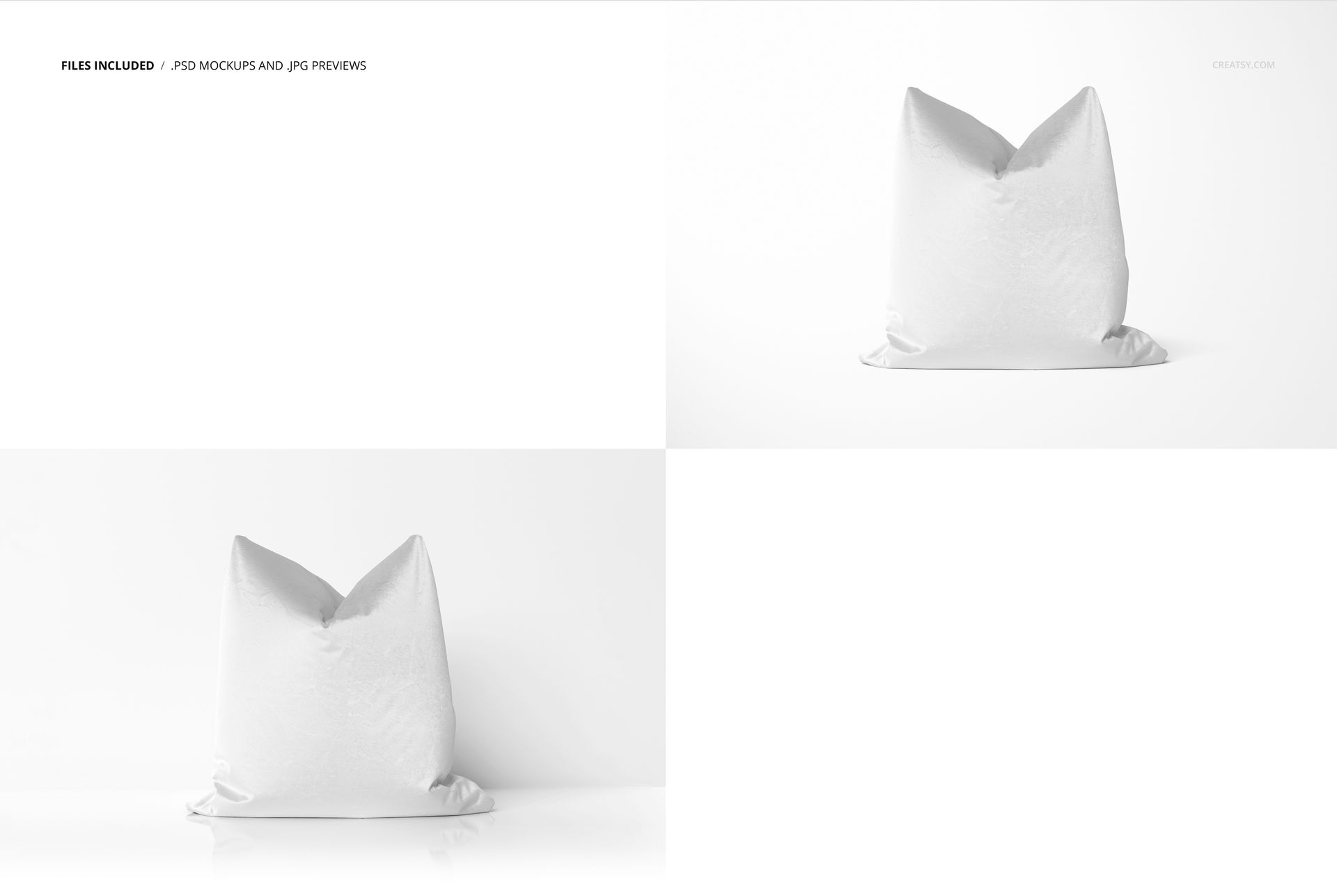 Square velvet pillow mockup in white, shown from the front on a plain white background with soft shadows.