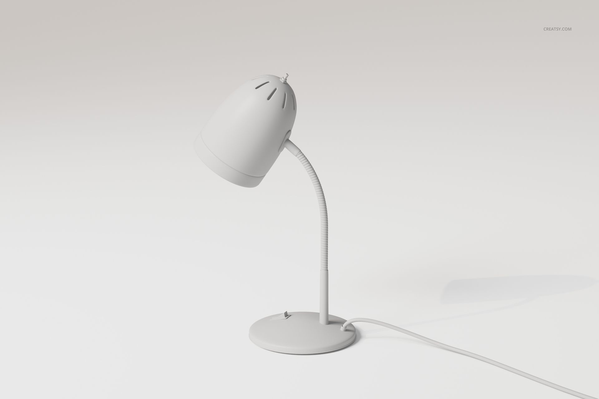 Modern bedside lamp with a rounded shade and flexible neck, shown in a neutral white color on a plain background.