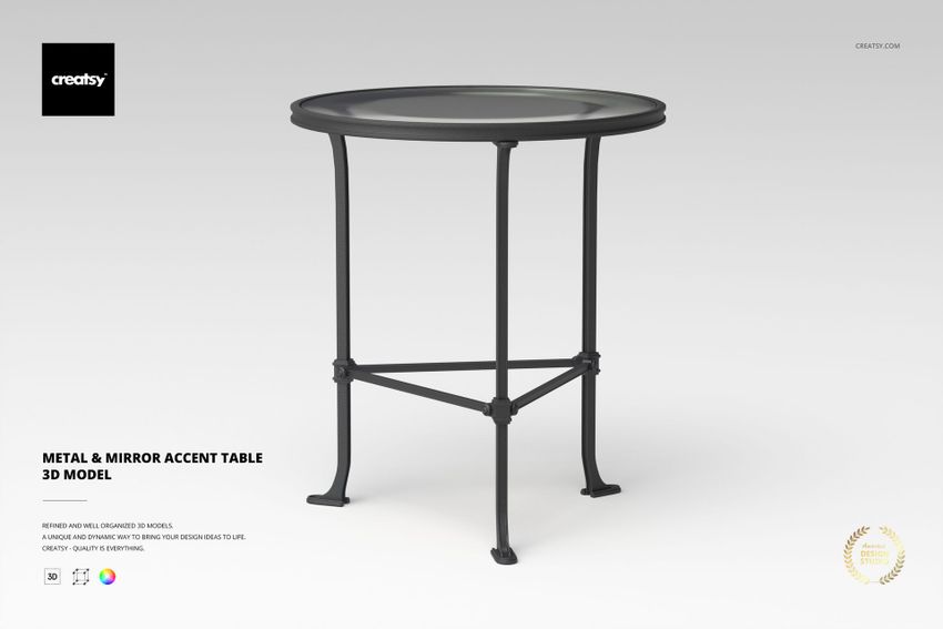 Metal & Mirror Accent Table 3D Model - mockup screenshot 1