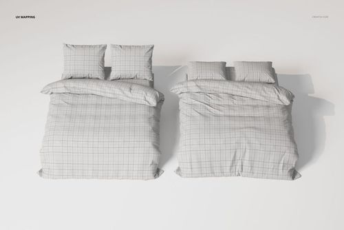 Double bed bedding sets with light gray grid pattern, shown from a top view on a plain white background.