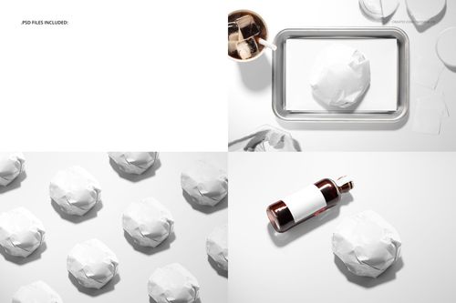 Food safe paper mockup featuring a burger on a metal tray and several wrapped burgers arranged in a grid, overhead view.