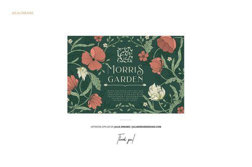 Rectangular fabric mockup featuring a botanical pattern with red and white flowers and green leaves on a dark background.