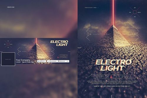 Front view of a poster mockup featuring a glowing pyramid with a red beam of light, set against a dark, textured ground.