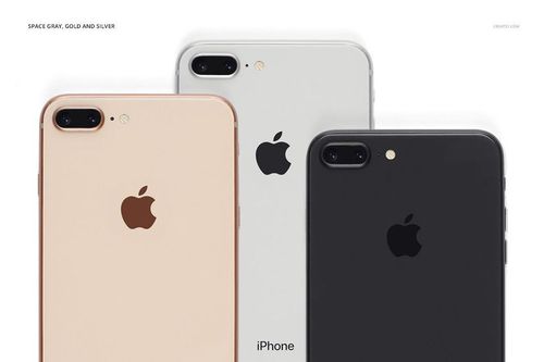 PSD mockup featuring three iPhone 8 Plus models with clear cases in space gray, gold, and silver finishes.