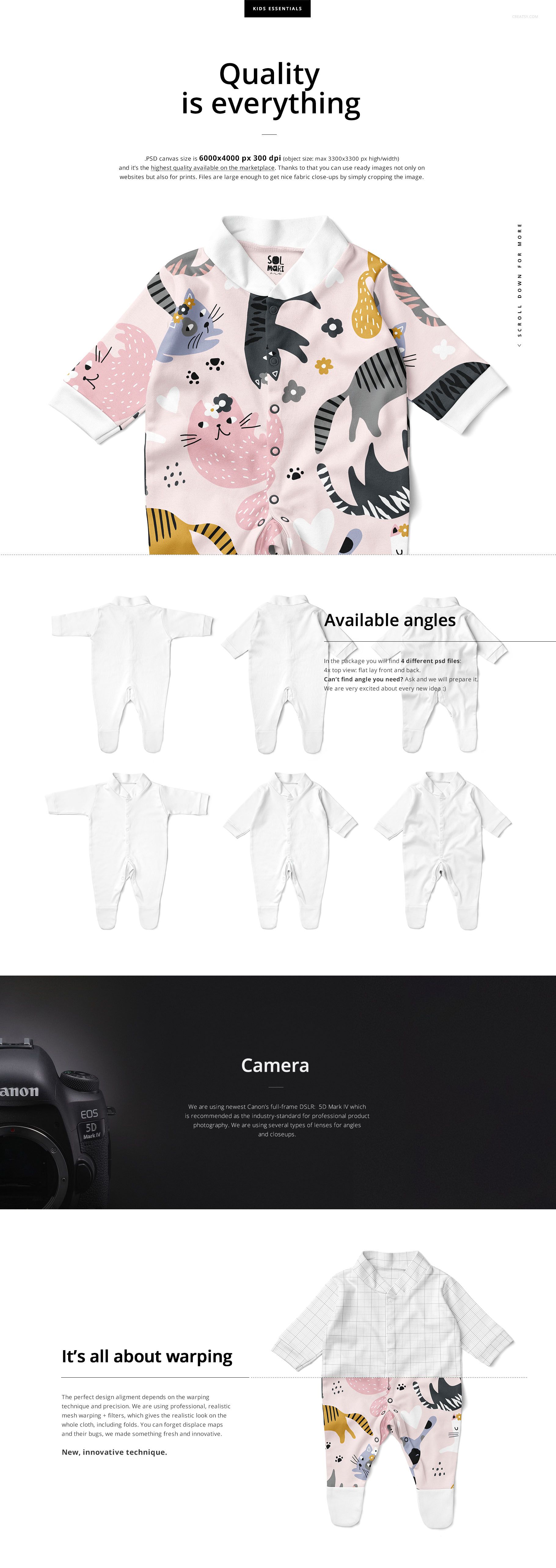 Babygrow sleepsuit mockup featuring a long-sleeve infant onesie with playful animal patterns, front view on white background.