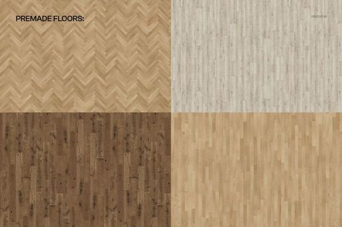 Set of four premade wooden floor textures for mockup use, displayed side by side with distinct wood grains.