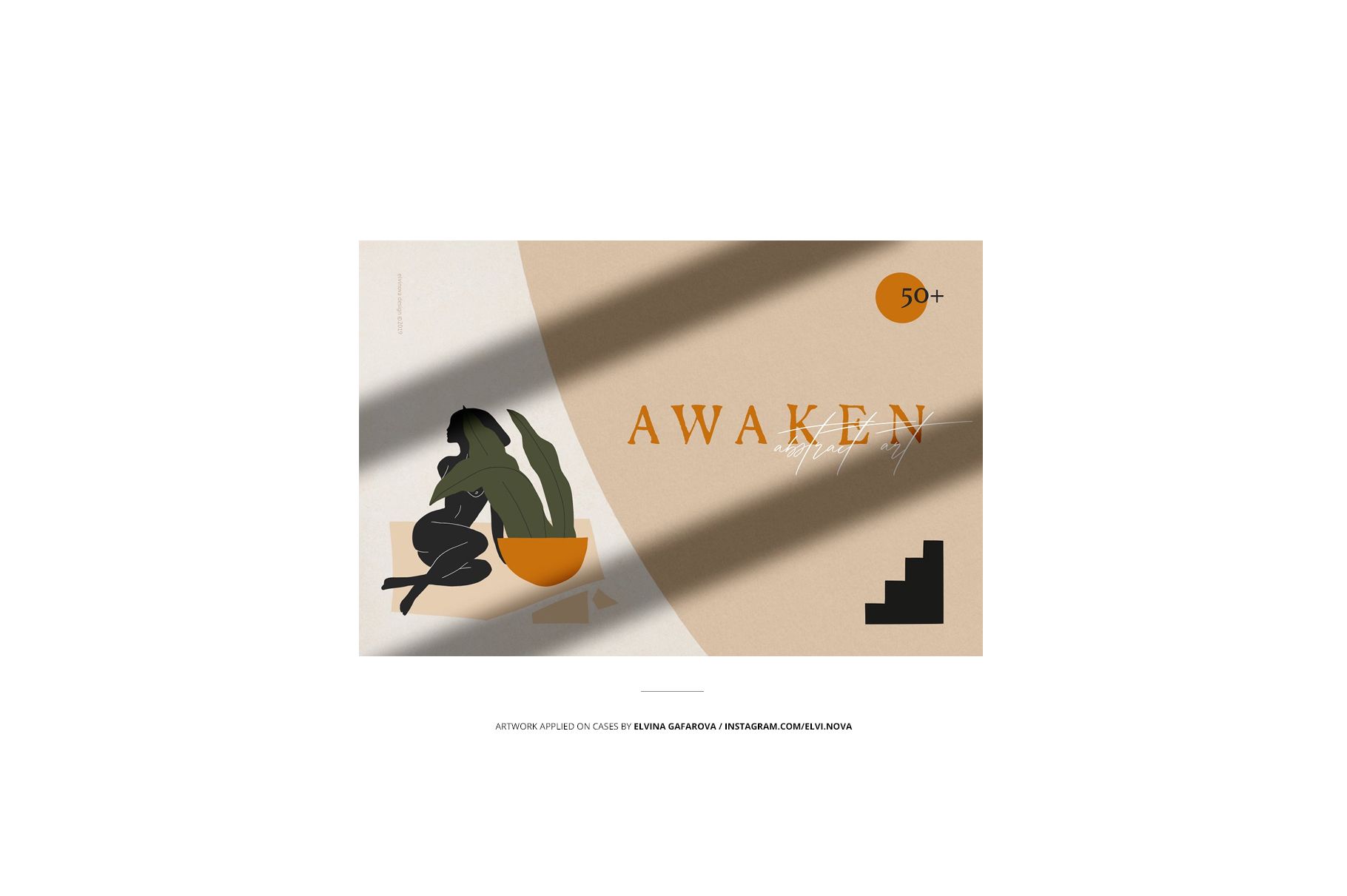 Front view of an iPhone 11 Pro glossy snap case mockup featuring abstract artwork with neutral tones and a silhouette design.