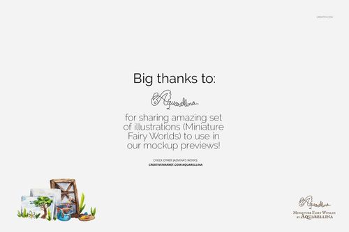 Acknowledgment graphic featuring thanks to Aquarellina for sharing illustration set, with small watercolor art props at the bottom.