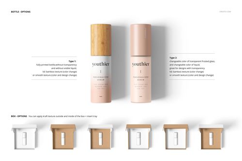 Cosmetic mailing box mockup set showing rectangular boxes with open lids and bottles, displayed from a top view.