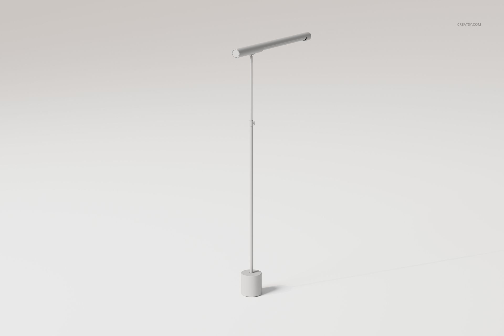 Minimalist modern task lamp with a slim cylindrical shade and thin vertical stand, shown on a plain white background.