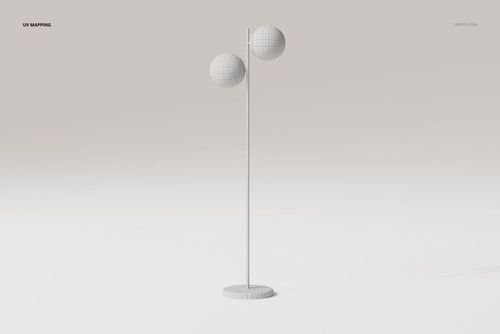 Double globe floor lamp 3D model with two spherical shades on a vertical pole, shown in front view on a plain background.