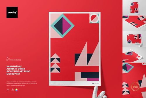 Front view of Hahnemühle Albrecht Dürer fine art print mockup featuring bold geometric shapes and vibrant colors.