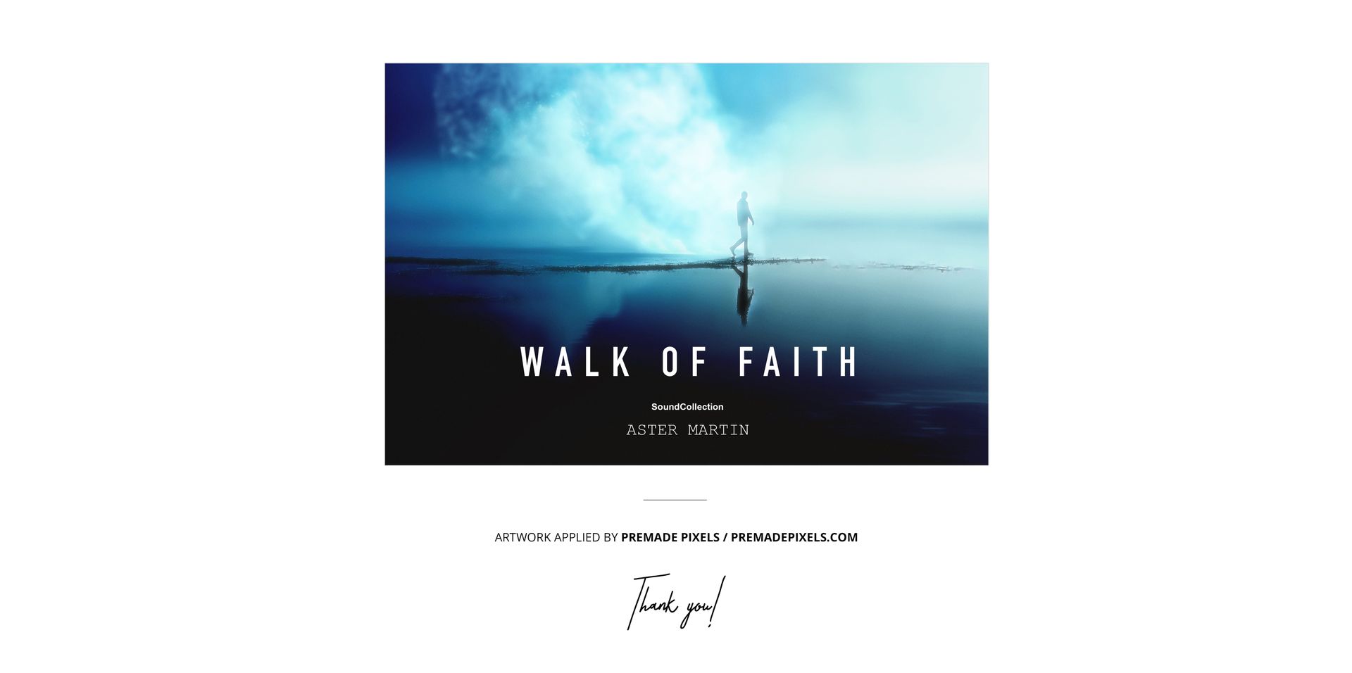 Vinyl record cover mockup featuring a person walking along a misty seashore, with blue and black tones.