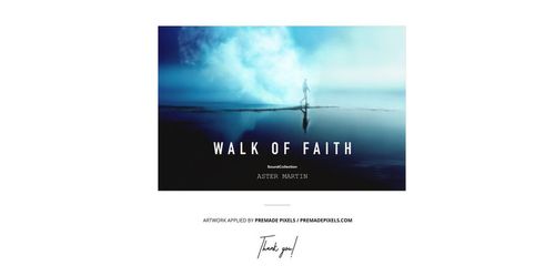 Vinyl record cover mockup featuring a person walking along a misty seashore, with blue and black tones.