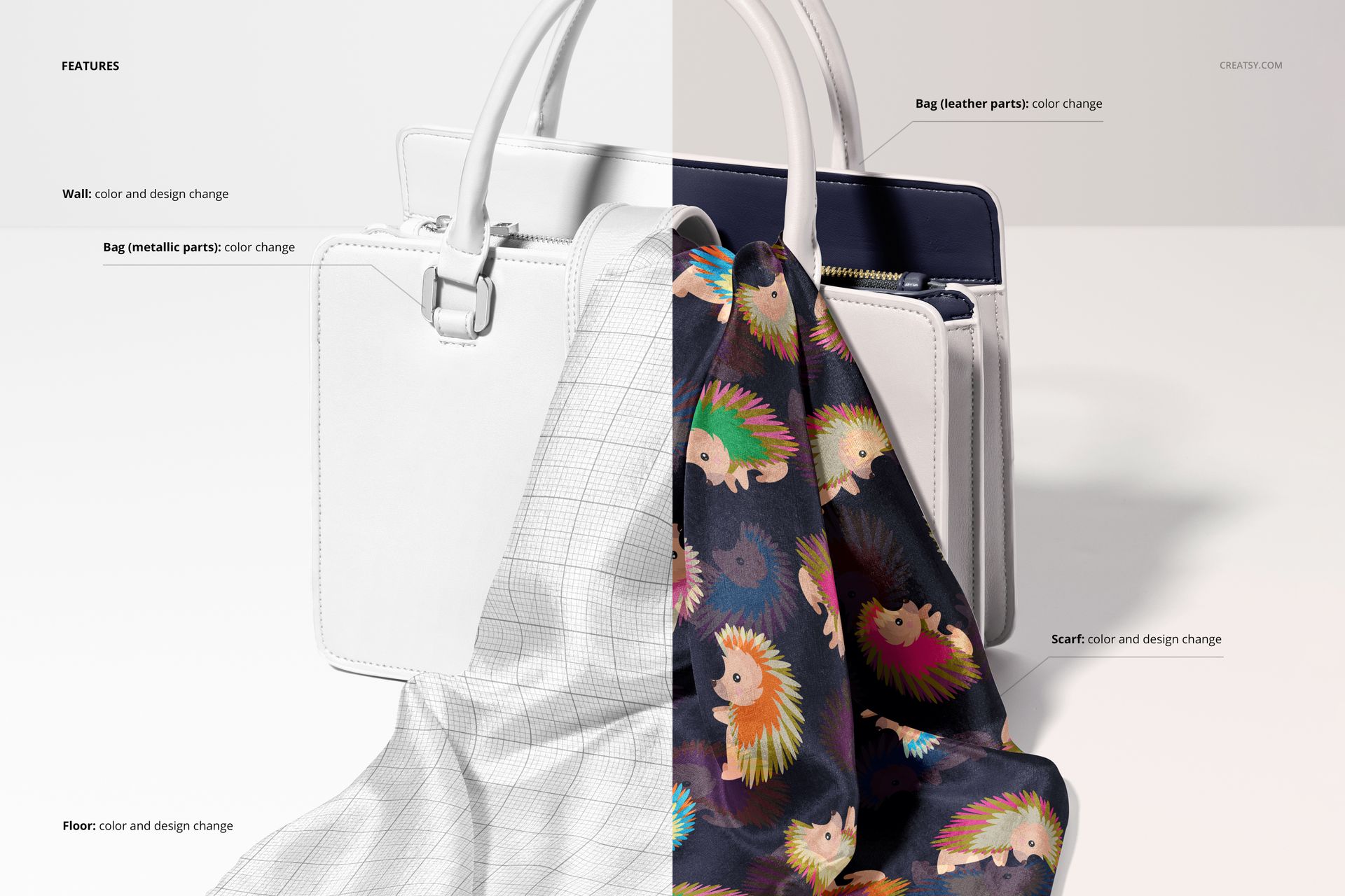 Habotai Silk Scarf with Handbag Mockup - mockup screenshot 3