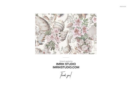 Christmas wrapping paper mockup featuring a floral and foliage pattern in soft pastel tones, shown from a front view.