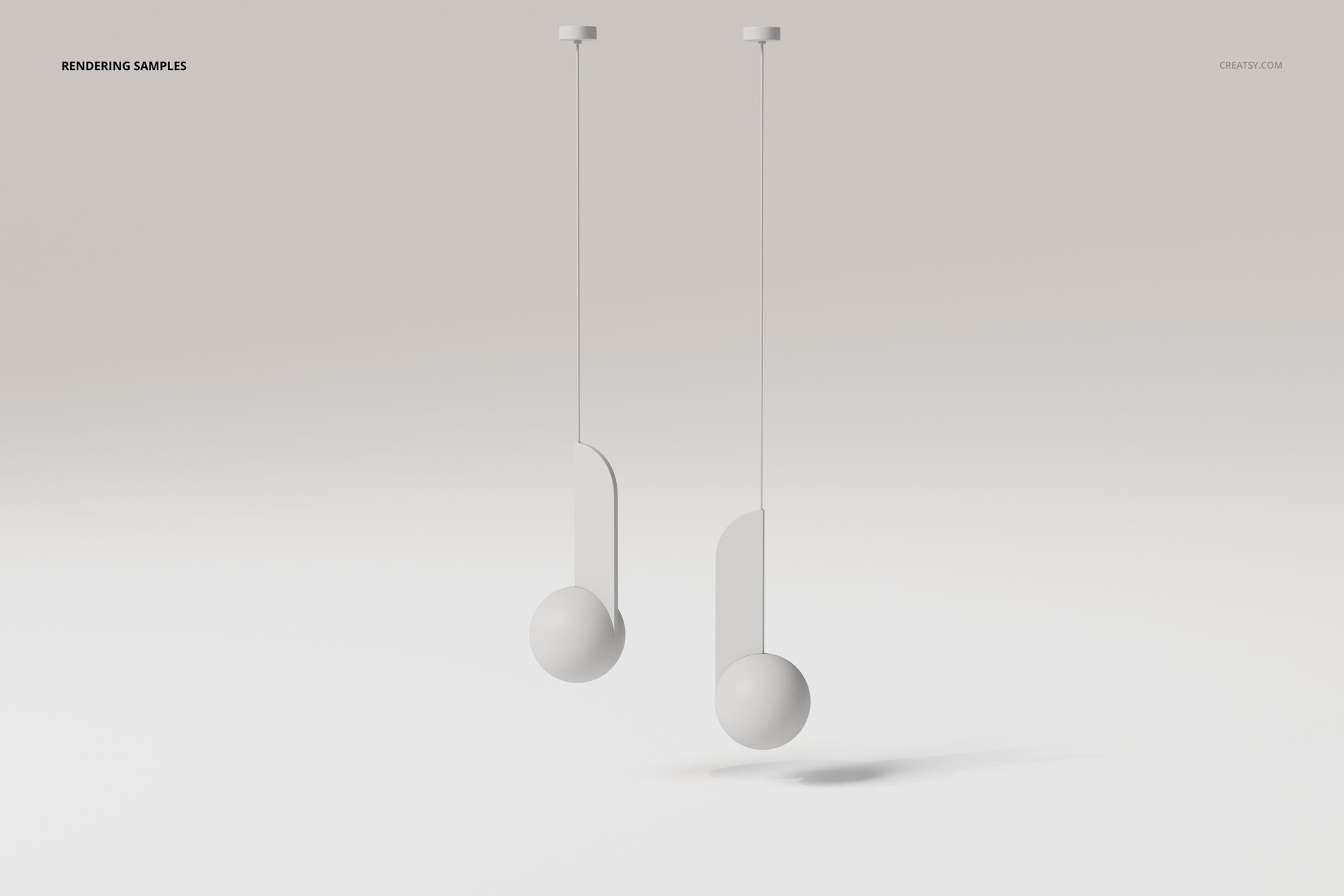 Front view of two modern globe pendant lights with minimalist white spherical shades and vertical panels, suspended against a light background.