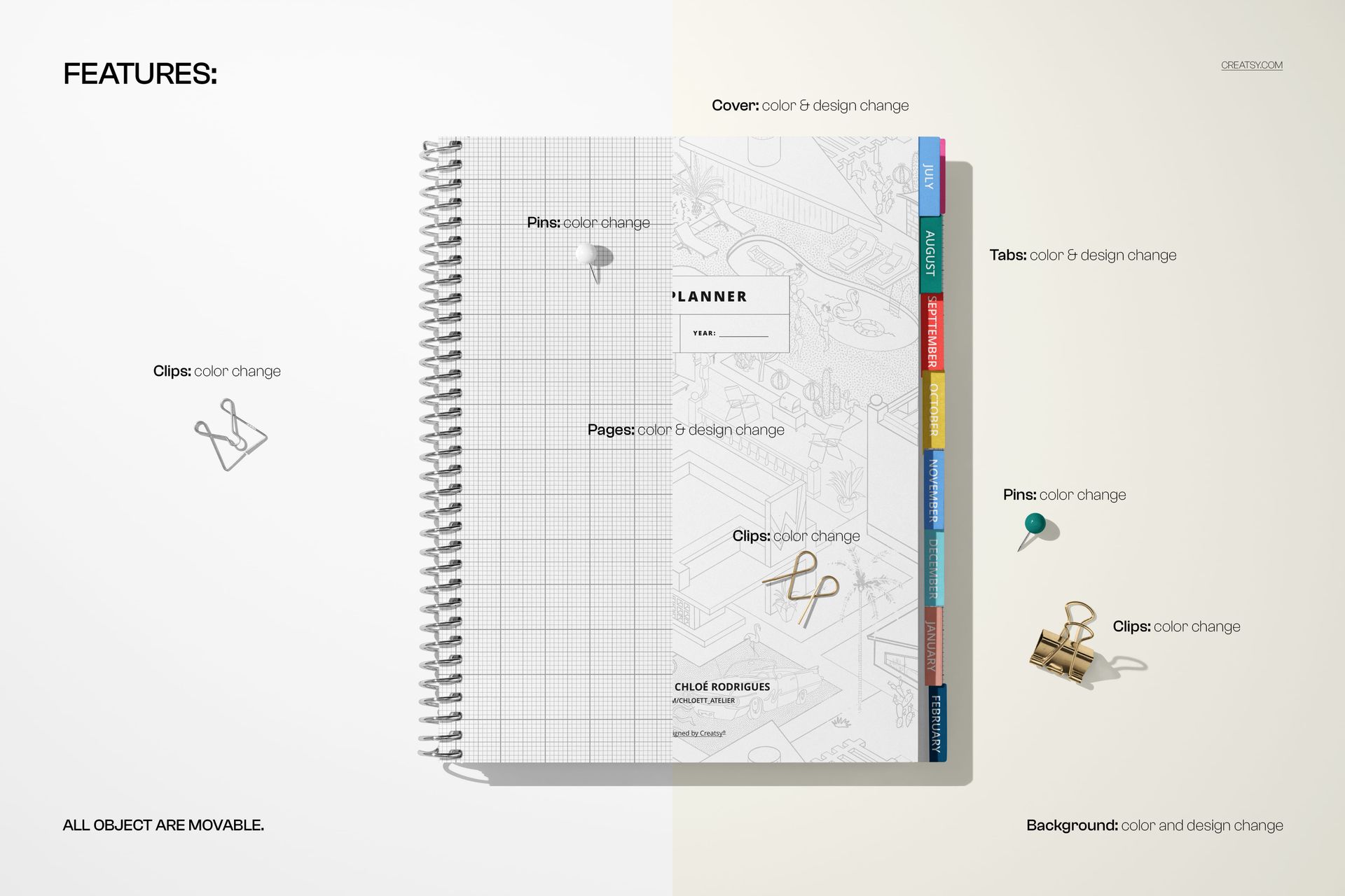 Tabbed Weekly and Monthly Planner Mockup Set - mockup screenshot 3
