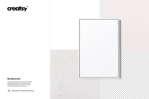 Front view of a rectangular canvas in a floater frame mockup, surrounded by various neutral background textures.