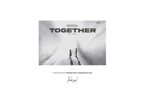 Rectangular mockup of a clear vinyl record label featuring two silhouetted figures walking on a textured surface.