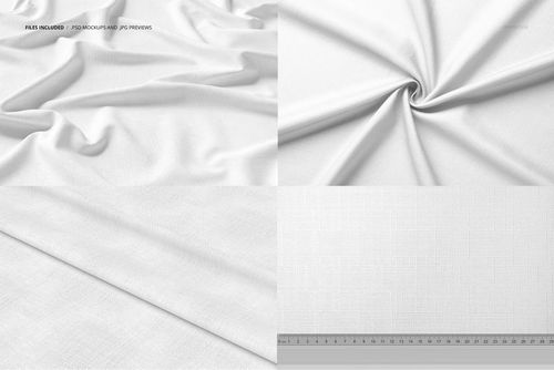 Tablecloth fabric mockup set showing four white fabric textures, including draped, twisted, and flat views.