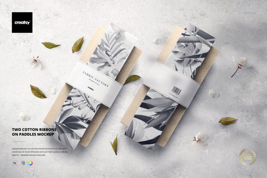 Two Cotton Ribbons on Paddles Mockup - mockup screenshot 1