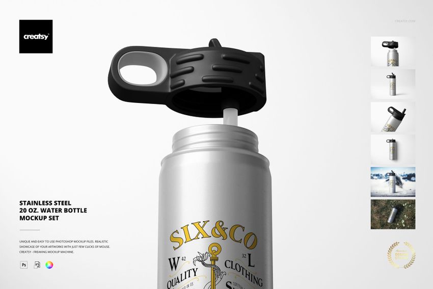 Stainless Steel 20 oz. Water Bottle Mockup Set - mockup screenshot 1